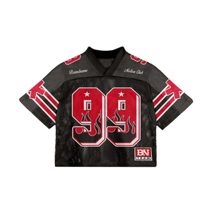 เสื้อยืดฟุตบอลคอวีคอวีสำหรับผู้ชายทรงโอเวอร์ไซส์ทรงบ็อกซี่ฟิตเนสแบบย้อนยุคเสื้อฟุตบอลผ้าโพลีเอสเตอร์ - Product Image 1