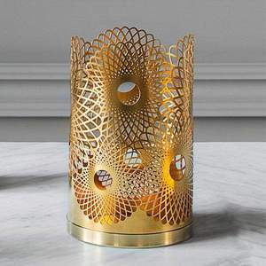 Decorative Gold Metal <b>Candle</b> Holder with Leaf Cutout Pattern Ideal for Home Decor Weddings Parties Events and Ambient Lighting - Product Image 2