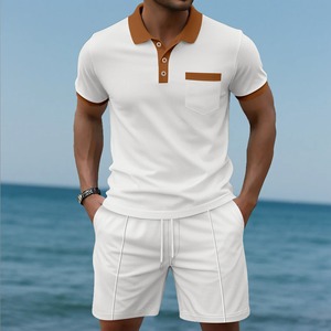 Conjunto de pantalones cortos con estilo informal de verano para hombre 100% conjuntos de camiseta con estilo de algodón orgánico 2025 conjunto de camisa de pantalones cortos transpirables - Product Image 6