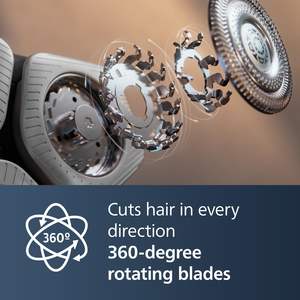 Afeitadora Eléctrica Inalámbrica Inteligente con Carga Inalámbrica, Sistema de Afeitado Rotatorio Húmedo/Seco, Acabado Cromado, Resistente al Agua IPX7, Recortadora de Barba y Nariz para el Cuerpo - Product Image 6