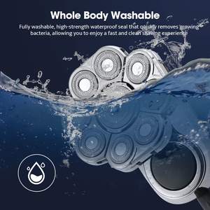 Kit de Afeitado Eléctrico en Seco y Húmedo para Hombres Calvos, Afeitadora Rotatoria con Doble Cuchilla, Recortadora de Pelo Impermeable IPX7 - Product Image 2