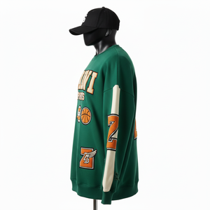 Sweat-shirt oversize pour femme en coton et polyester, design à panneaux verts, broderie en chenille, logo personnalisé, sweat-shirts respirants pour femme - Product Image 3