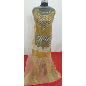 Nouvelle Collection de tissus en filet perlé lourd Broderie de luxe Panneau avant et arrière Robe de mariée indienne Tenue de soirée Ethnique prête à l'exportation - Product Image 2