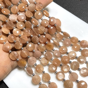Venta al por mayor 9MM Peach Moonstone Coin-Shape Faceted Beads Natural Calibrated Stone Beads - Product Image 2
