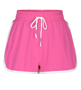 กางเกงขาสั้นลำลองเอวกลางสำหรับผู้หญิง ผ้าฝ้ายถัก 100% ระบายอากาศ แห้งเร็ว มีเชือกผูก ปิดด้วยเชือกผูก สีพื้น มีกระเป๋าลูกไม้ ลายนูน น้ำหนัก 220 กรัม - Product Image 2