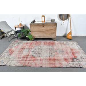 Tapis Vintage Turc Bohème Rouge Beige 4.5 X 8.6ft Grande Surface Patchwork Design Laine Latex pour Couloir Chambre Rectangulaire - Product Image 1