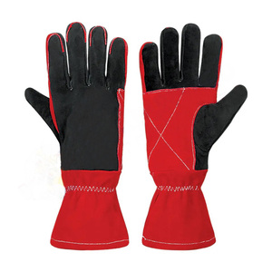 OEM personnalisé résistance aux coupures noir rouge vache fendu cuir renforcé pouce longue manchette mains sécurité travail hommes gants de soudage - Product Image 1