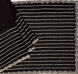 Sari Indio de Diseño Bollywood, Negro, Exclusivo, Elegante, de Georgette de Primera Calidad, para Fiestas Étnicas - Product Image 5