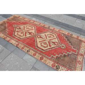 พรมตุรกี38x87ฟุตแนววินเทจสีแดง & สีเบจพรมเย็บปะติดปะต่อกันแบบแบนถักทอสำหรับตกแต่งห้องนั่งเล่นผ้าขนสัตว์วัสดุ PP ด้านหลังเป็นยาง - Product Image 2