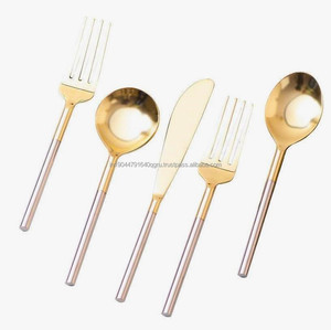 Trending Stainless Steel Wholesale Hand Forged SS304 <b>Set</b> of 5 Restaurant Wedding PVD Gold Two Toned <b>Flatware</b> <b>Set</b> - Product Image 5