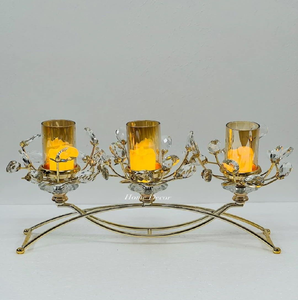 Luxurious <b>gold</b> bridge stand with three round crystal <b>candle</b> cups. Available at wholesale prices. - Product Image 2