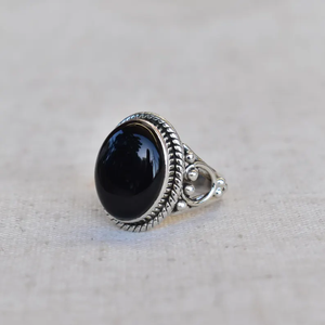 Best Selling Unisex Solid 925 Sterling Silver Handmade <b>Ring</b> Smooth <b>Black</b> <b>Onyx</b> Oval Shape Gemstone Rectangle Pattern Factory - Product Image 2
