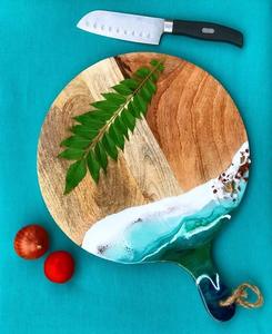 SCI indien artisanat résine avec planche à fromage en bois d'acacia planche de service en résine et bois plateau de service à fromage et planche à découper - Product Image 2