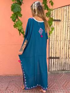 Kimono marroquí bohemio con bordado floral, caftán holgado con media manga para trabajo de maternidad o vacaciones - Product Image 4