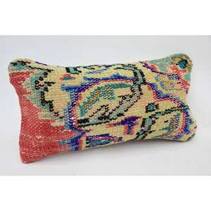 Multicolor Vintage Floral Kantha Patchwork Wool <b>Pillow</b> 8x16 Inch Decorative Cushion for Bedding Floor Woven Embroidered Print - Product Image 2