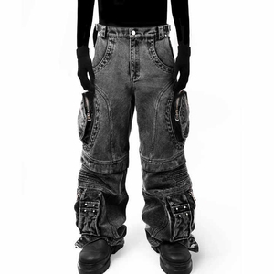 Premium Unisex Designer Baggy Skate <b>Jeans</b> New Release Dark Blue <b>Wide</b> <b>Leg</b> Pants Breathable OEM Serviced Hip Hop <b>Men</b> Outfit - Product Image 1