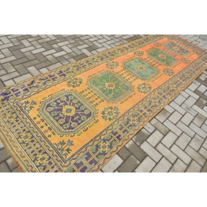 4.1x11.7 ft Rug, Turkish Vintage Runner Rug, <b>Yellow</b> <b>Wool</b> Rug - Product Image 2
