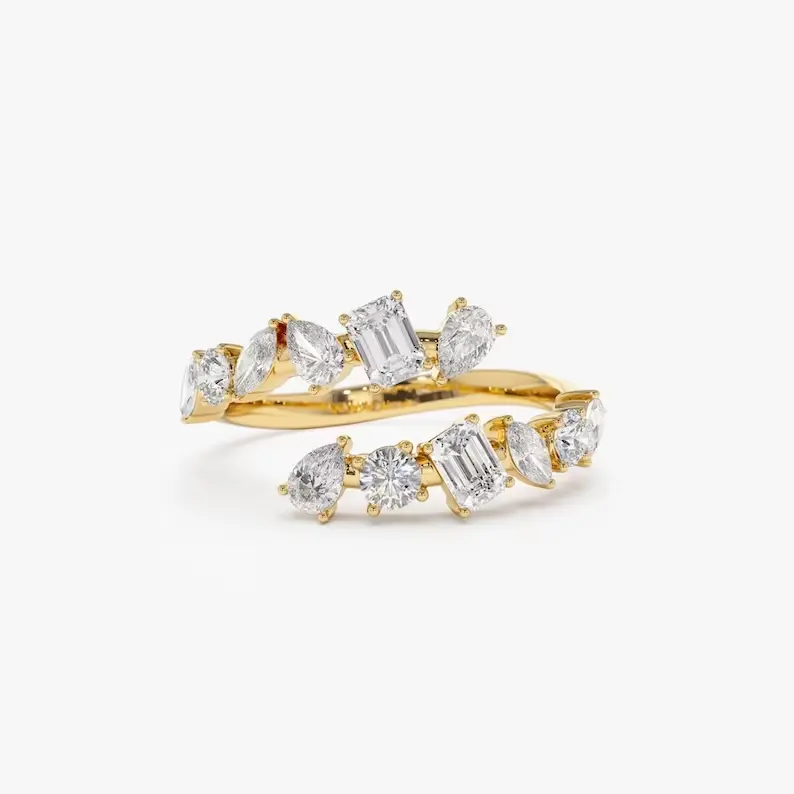 بيع بالجملة جودة عالية 10K الذهب الأصفر مختبر نمت الماس الزفاف الفرقة الكوكتيل الماس خاتم للنساء الذهب وصول جديد المجوهرات