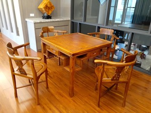 Mesa de póquer de teca resistente y práctica con soportes para bebidas integrados, cajones y 4 Patas para restaurante, comedor y sala de estar Roo - Product Image 4