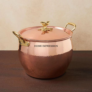 Cuivre et argent fini métal Hotpot Double paroi fait à la main Designer casserole forme ronde luxe métal chauffe-aliments accessoire - Product Image 2