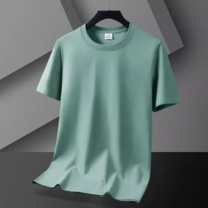 Camiseta de manga corta de verano personalizada OEM, camiseta de seda helada de gama alta de color sólido con cuello redondo para hombre, Camiseta holgada de media manga - Product Image 2