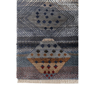 Alfombra de Seda Anudada a Mano Manchaha LUV-623 Azul con Patrón Geométrico Tabriz para el Hogar, Entrada, Sala de Estar, Pasillo, Rectangular, Hecha a Mano - Product Image 4