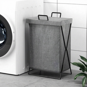 Hua Cheng Modern Folding Laundry Basket Gray With Lid For Bathroom Storage Durable Design - Product Image 1