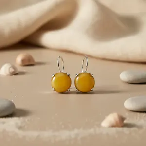 Women's Genuine Gemstone Drop Earrings Silver & Amber <b>Fashion</b> <b>Jewelry</b> - Product Image 1