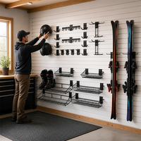 Système de rangement de garage modulaire JH-Mech avec crochets, paniers en fil métallique, étagères, accessoires en acier pour panneaux à lattes