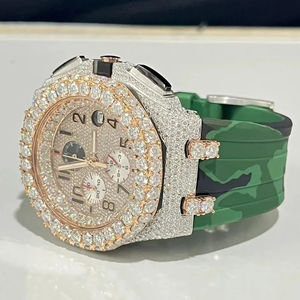 Reloj Cronógrafo de Lujo con Diamantes Moissanite, Cristal de Zafiro, Acero Inoxidable, Estilo Antiguo para Negocios, Movimiento ETA Hip Hop - Product Image 2