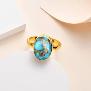 Bague Turquoise Naturelle Plaqué Or 18k 14x10mm Bague Ovale en Pierres Précieuses pour Femme Cadeau de Bijoux en Pierre de Naissance de Décembre - Product Image 4