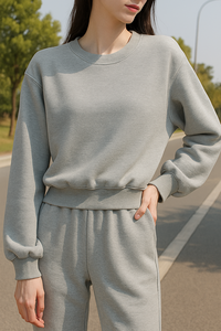 เสื้อสเวตเตอร์ผ้าฝ้ายมีฮู้ดเสื้อครอปของผู้หญิงพิมพ์โลโก้ตามสั่งสไตล์วินเทจฟอกสี - Product Image 4