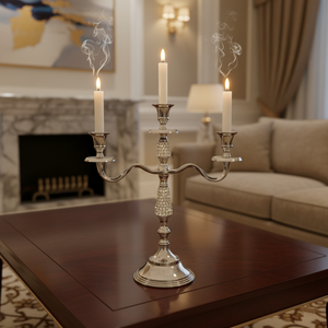 Candelabros de aluminio de 3 brazos hechos a mano de lujo con adornos de diamantes de imitación decoración moderna de centro de mesa de Navidad - Product Image 3