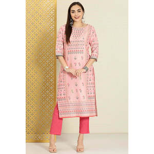 Kurta Recta Estampada Rosa para Mujer, Vestido Elegante para el Trabajo - Product Image 1