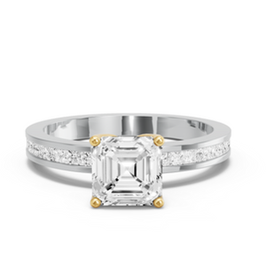 Asscher Tulip Basket <b>Diamond</b> <b>Ring</b> with Channel Band - Product Image 1