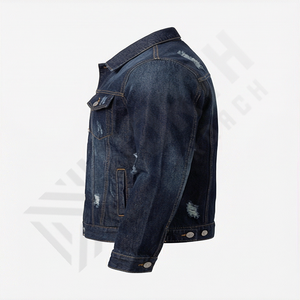Nouvelle arrivée Veste en jean pour homme de couleur bleu clair Logo personnalisé Tissu respirant Style surdimensionné Déchiré - Product Image 3