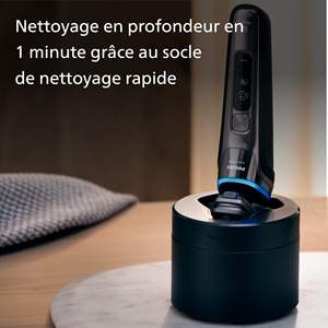 Rasoir électrique pour homme, système à double lame pour utilisation humide et sèche, tondeuse à barbe avec station de nettoyage, support de charge, étui de voyage - Product Image 4
