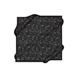 Black Silk Crepe Satin Square Scarf with Geometric Pattern - Product Image 1