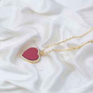Colgante de plata de ley 925 con forma de corazón y piedra roja, collar turco hecho a mano - Product Image 2