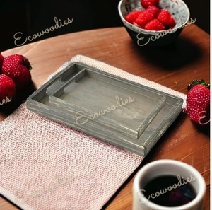 Mesita de noche de bambú gris, organizador de bandeja de madera rectangular, cocina, sala de estar, sofá, diseño clásico, bandeja de servicio de madera - Product Image 2