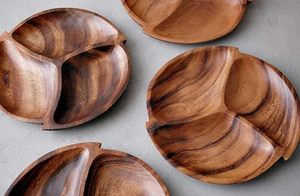 Vente en gros plateau de service rond en bois à 3 compartiments le plus vendu ensemble de restaurant plaqué hôtel pour mariage à bas prix - Product Image 2