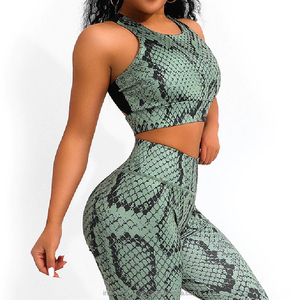 Conjunto de Yoga de 2 Piezas con Estampado de Serpiente para Mujer, Ropa Deportiva para Gimnasio, Leggings Deportivos, Ropa de Fitness y Yoga, Traje para Correr - Product Image 1
