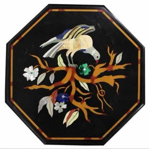 Table de chevet en marbre vert avec incrustation de nacre, modèle de fleur artisanal personnalisé, art populaire indien, travail d'incrustation, pour la Saint-Valentin - Product Image 1