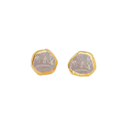 Rose Quartz Raw Collet Setting 8-10mm Sterling Silver Gold Vermeil Stud Earrings Fashion Earring Wholesale Women Stud