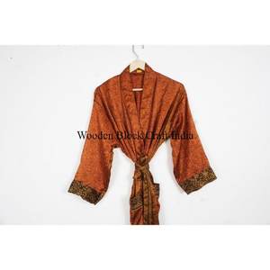 Women's Elegant Woven Silk Kimono Dress Floral Pattern Indian Maxi Gown <b>Romantic</b> Summer Bridesmaid Sari Robe Long Sleeve - Product Image 2