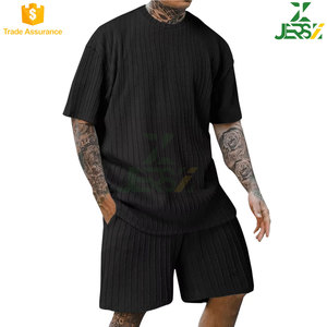 Tenue décontractée de couleur unie pour hommes, ensemble short et manches courtes en tricot, vêtements de plage légers, taille élastique, été, détente, grande taille - Product Image 4