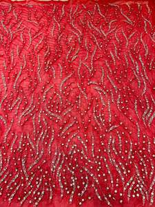 Meilleur prix 100% polyester tissu perlé de luxe fait à la main fournisseur indien motif de maille tissé pour la fabrication de robe de mariée avec Zircon - Product Image 6