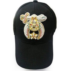 Casquette noire Shriner, casquette ajustable artisanale avec emblème de chameau, strass brodés et détails en fil de coton - Product Image 3