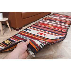 2.7x9.5 ft Turkish Herki Rug, <b>Red</b> Ombr Vintage <b>Wool</b> Rug - Product Image 2