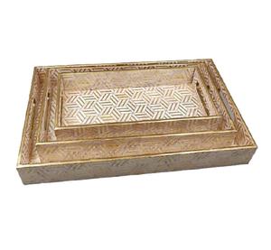 Ensemble de trois plateaux en MDF motif fantaisie imprimé multicolore pour servir le thé, le café et le petit-déjeuner à la maison, décor de table d'hôtel, vente en gros - Product Image 4